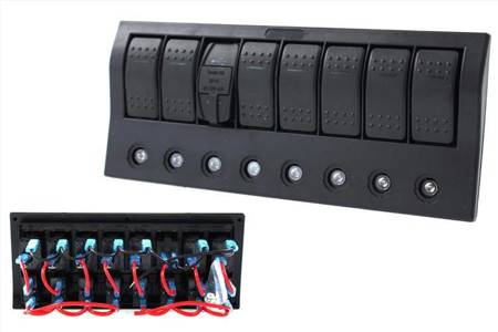 Switch 12/24V ON-OFFx5, 1xZ, 2xUSB 3,1A ,1xLED volt, 3xB 15A IP68 Blue